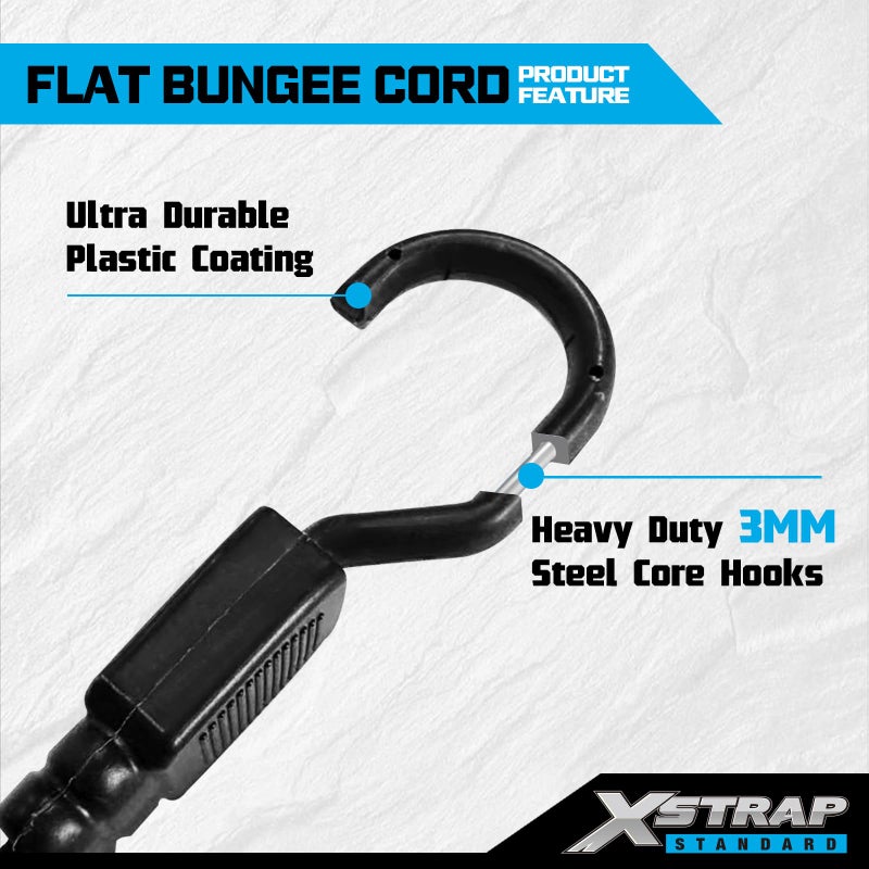 XSTRAP STANDARD 2PK 77 Inch Flat Bungee Cord Heavy Duty Adjustable Long Straps with Hooks for Hand Truck, Camping, Motorcycle, Cars, Bikes, Luggage Rack (Black) - Image 4